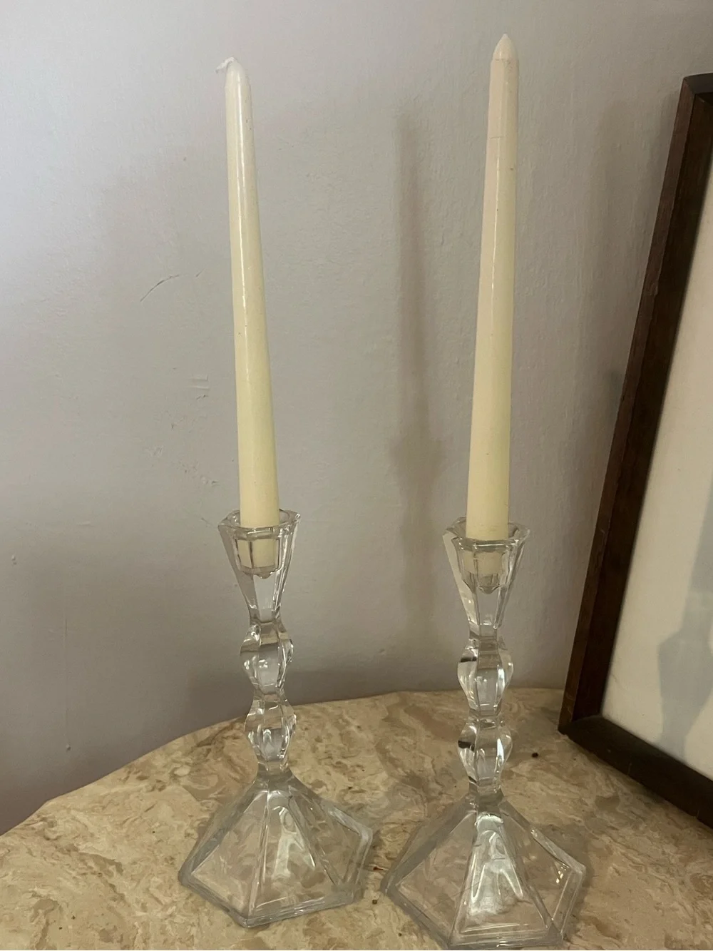 Clear Glass Taper Candle Holders with Cream Candles - Home Accents